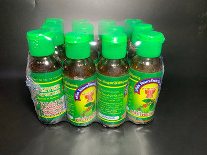 พริกไทยป่นขวด 1 แพ็ค 12 ขวด ขวดแก้ว ตราพานทอง Pepper powder 1 pack 12 pcs glass. - Niyomherb